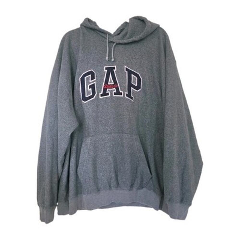 Vintage 90s GAP Hoodie Mens 2XL Gray Athletic Spell Out Pullover Sweatshirt USA